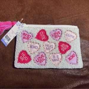 💘Beaded Conversation Heart Pouch - Pink & White Valentine
